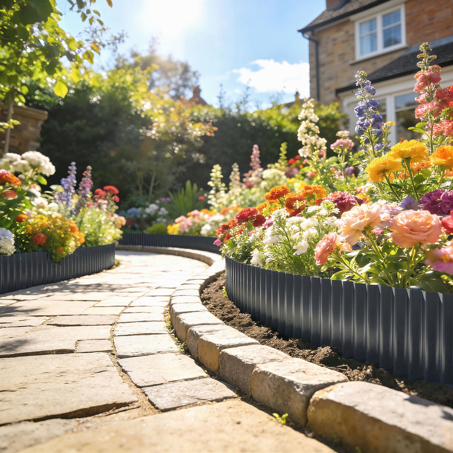 Outsunny Metal Garden Edging Border 8 Inch By 21.3 Foot Corrugated Heavy Duty Galvanized Steel Lawn Edging Dark Grey