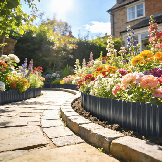 Outsunny Metal Garden Edging Border 8 Inch By 21.3 Foot Corrugated Heavy Duty Galvanized Steel Lawn Edging Dark Grey