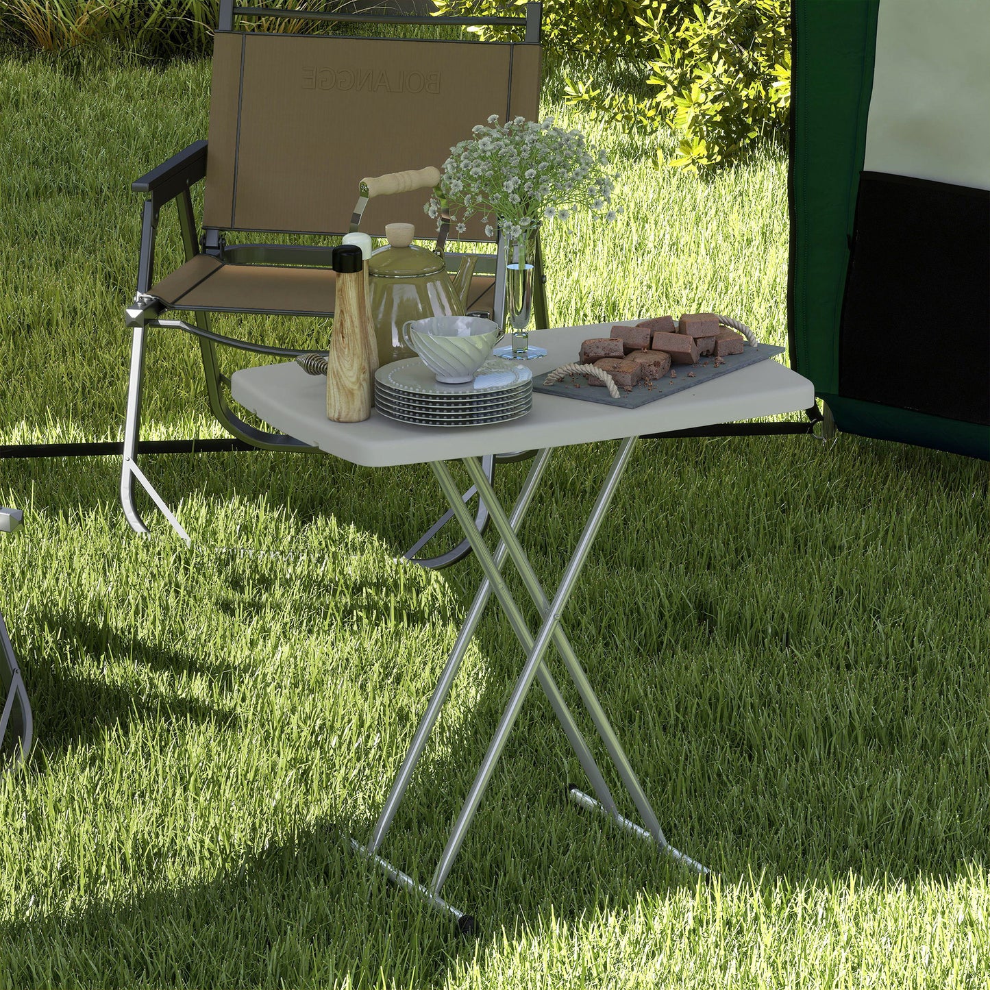 Outsunny Minimal Folding Outdoor Table White Portable Compact Lightweight With Powder Coated Metal Frame And Plastic Top