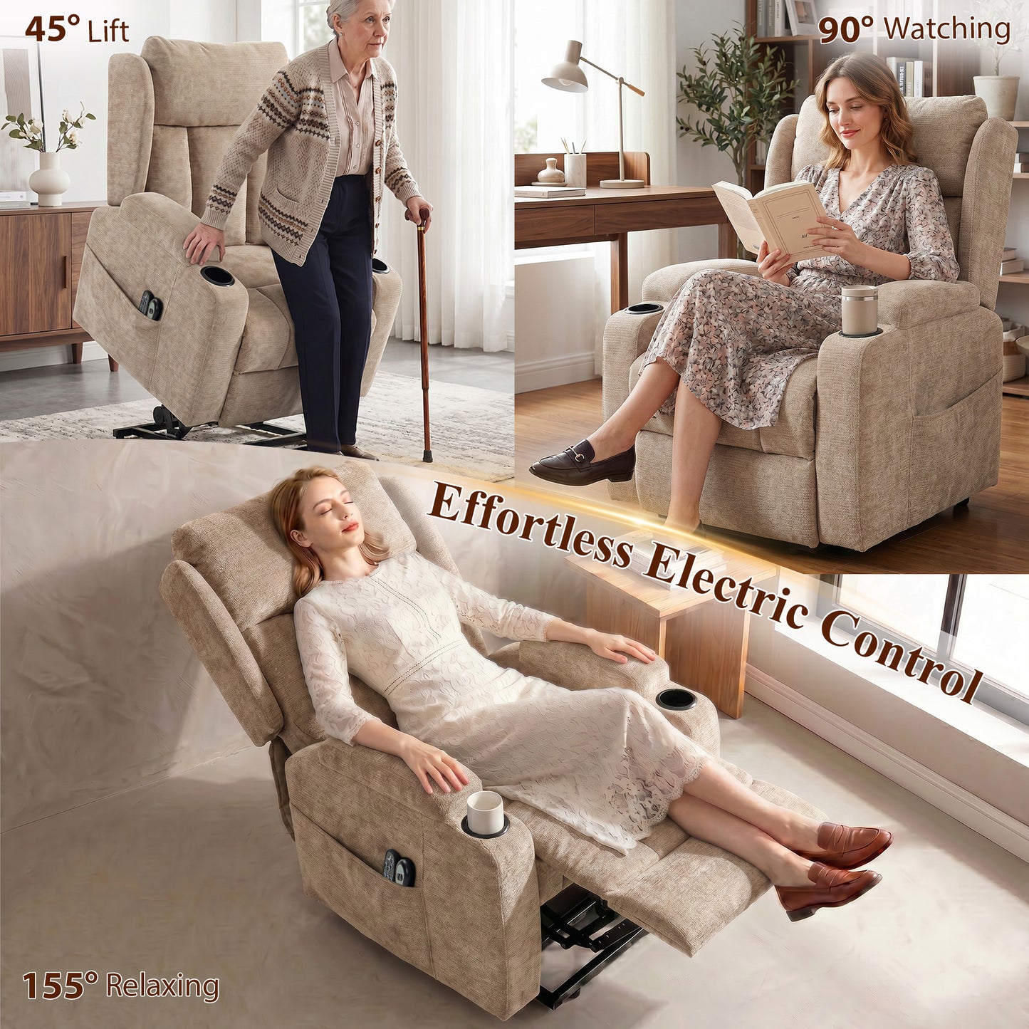 HOMCOM Power Lift Recliner Chair With Vibration Massage And Heat In Chenille For Elderly Brown