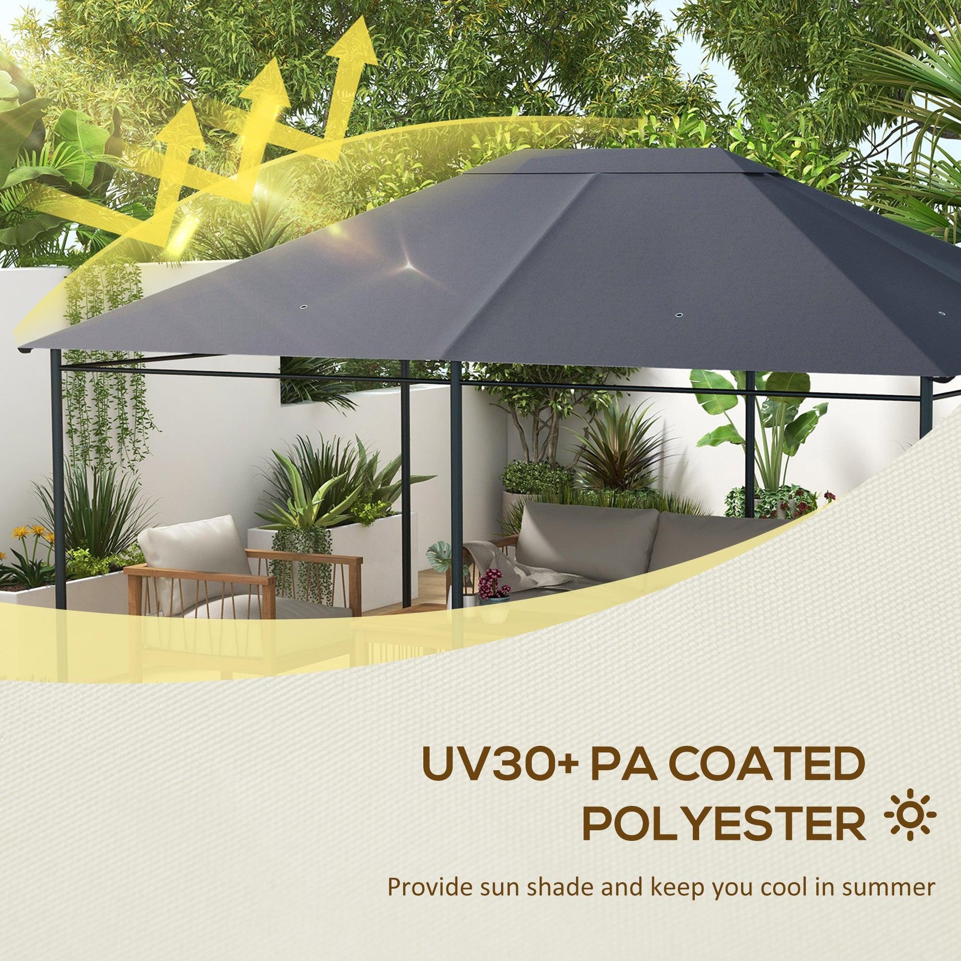 Outsunny 3 x 4m Gazebo Canopy Replacement Cover, Gazebo Roof Replacement (TOP COVER ONLY), Dark Grey - ALL4U RETAILER LTD