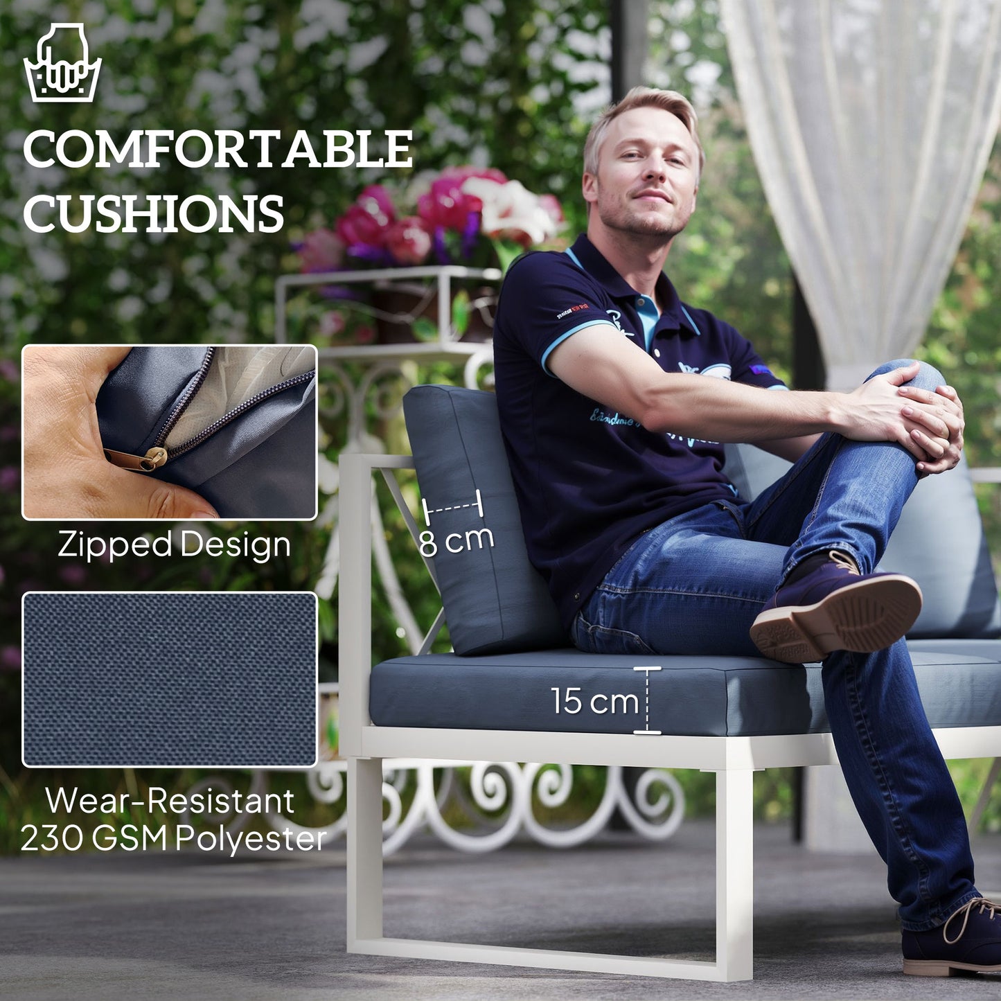 Outsunny Four Piece L Shaped Garden Furniture Set With 5 Level Adjustable Lounger Grey