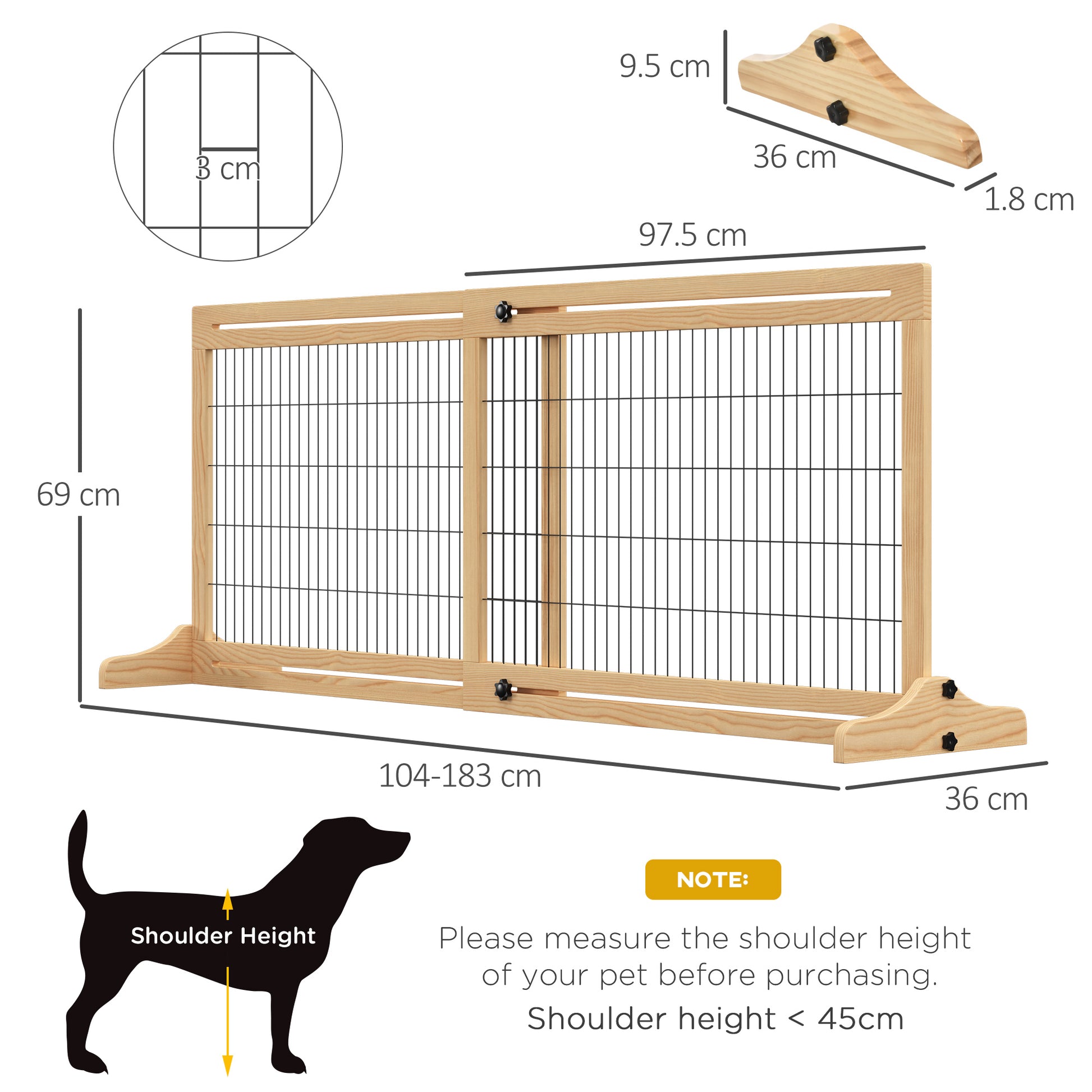 PawHut Freestanding Adjustable Wooden Pet Barrier Gate for Doorways and Hallways, Natural Finish, 69H x 104-183 cm - ALL4U RETAILER LTD