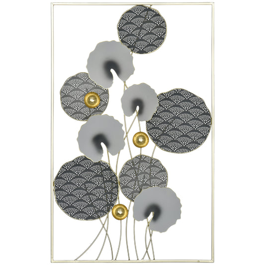 HOMCOM Contemporary 3D Metal Lotus Leaves Wall Art Sculpture for Stylish Home Decor - Grey and Gold Finish - ALL4U RETAILER LTD