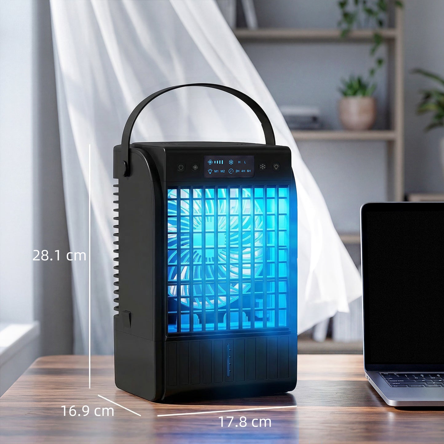 HOMCOM Portable Air Conditioner 4 In 1 Mini Air Cooler With 4 Wind Speeds 2 Cool Mist RGB LED Light Black