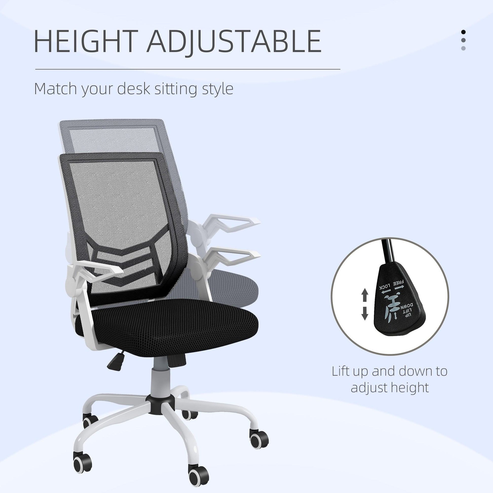 Vinsetto Mesh Office Chair, Computer Desk Chair with Flip-up Armrests, Lumbar Back Support and Swivel Wheels, Black - ALL4U RETAILER LTD