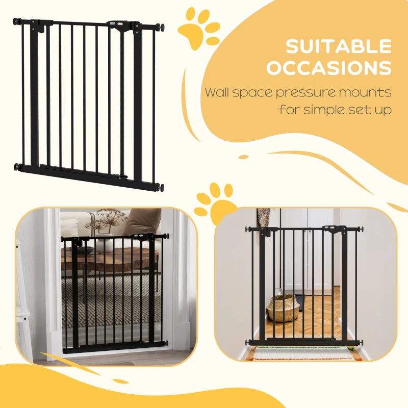 PawHut Metal Adjustable Dog Gate - Black, Expandable from 74-80cm Width - ALL4U RETAILER LTD