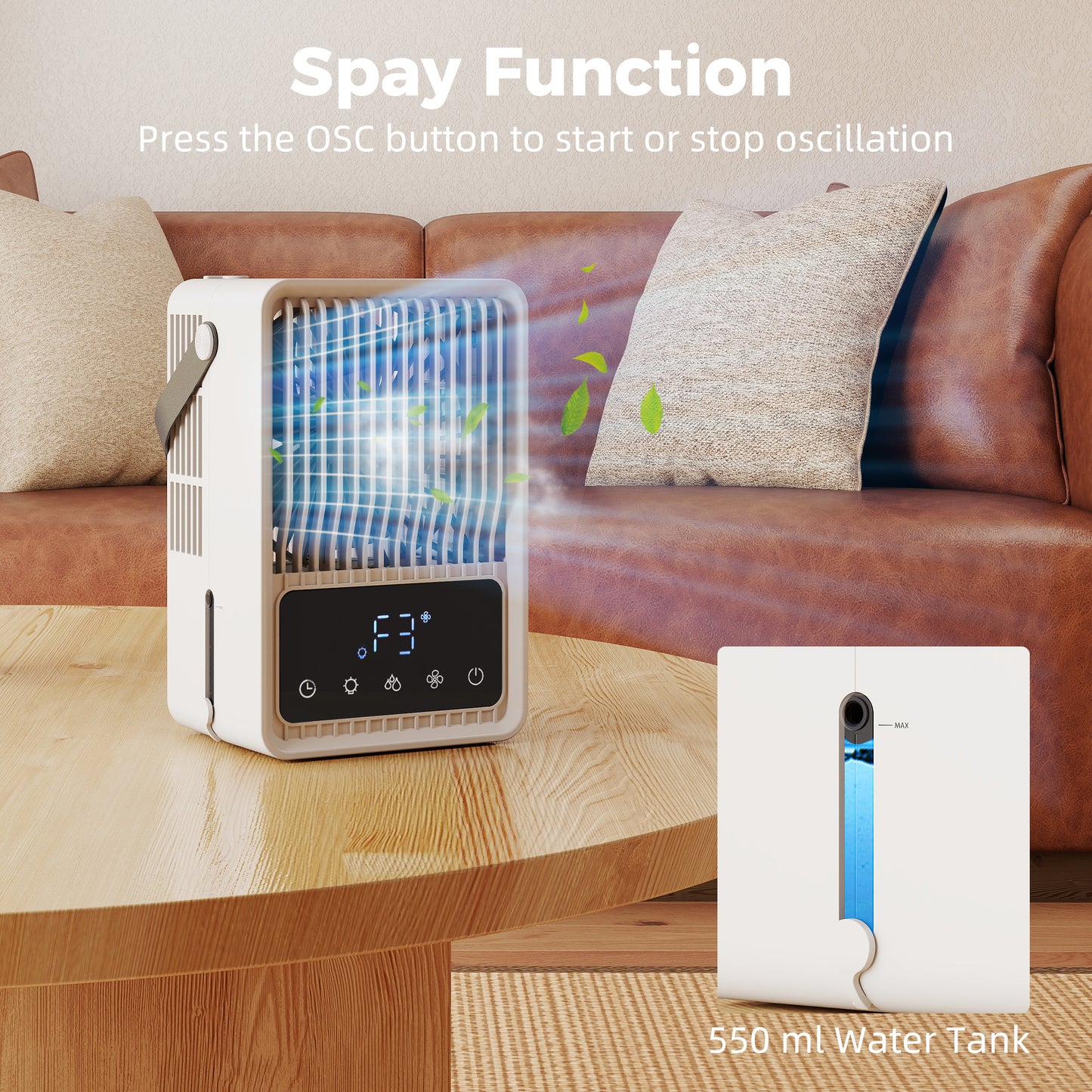 HOMCOM Portable Air Conditioner 4 in 1 Mini Air Cooler with 3 Wind Speeds 2 Mist Modes 7 Colour RGB Light Black