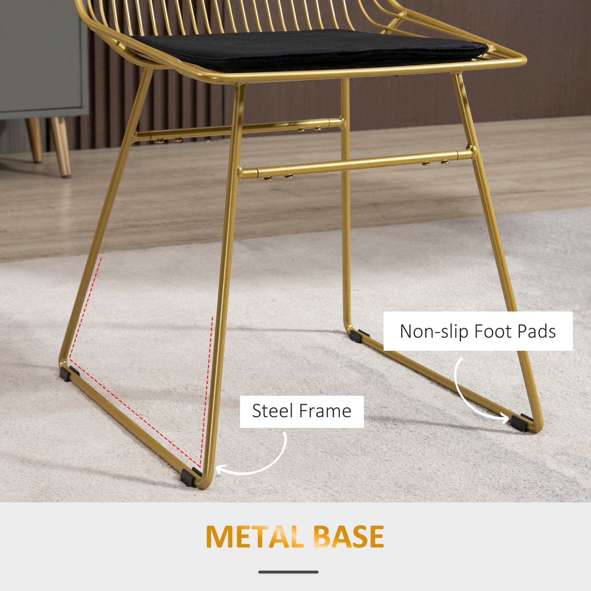 HOMCOM Elegant Gold Metal Dining Chairs Set of 2 with Velvet Cushions and Cut-out Design - ALL4U RETAILER LTD