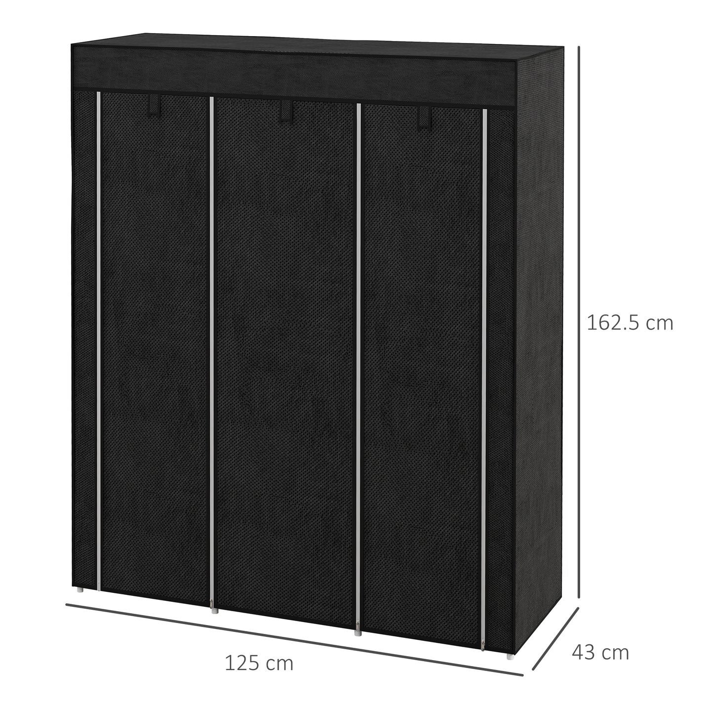 HOMCOM Fabric Wardrobe With Rails And Shelves In Black, Dustproof Fabric Closet Organizer With Roll Up Door