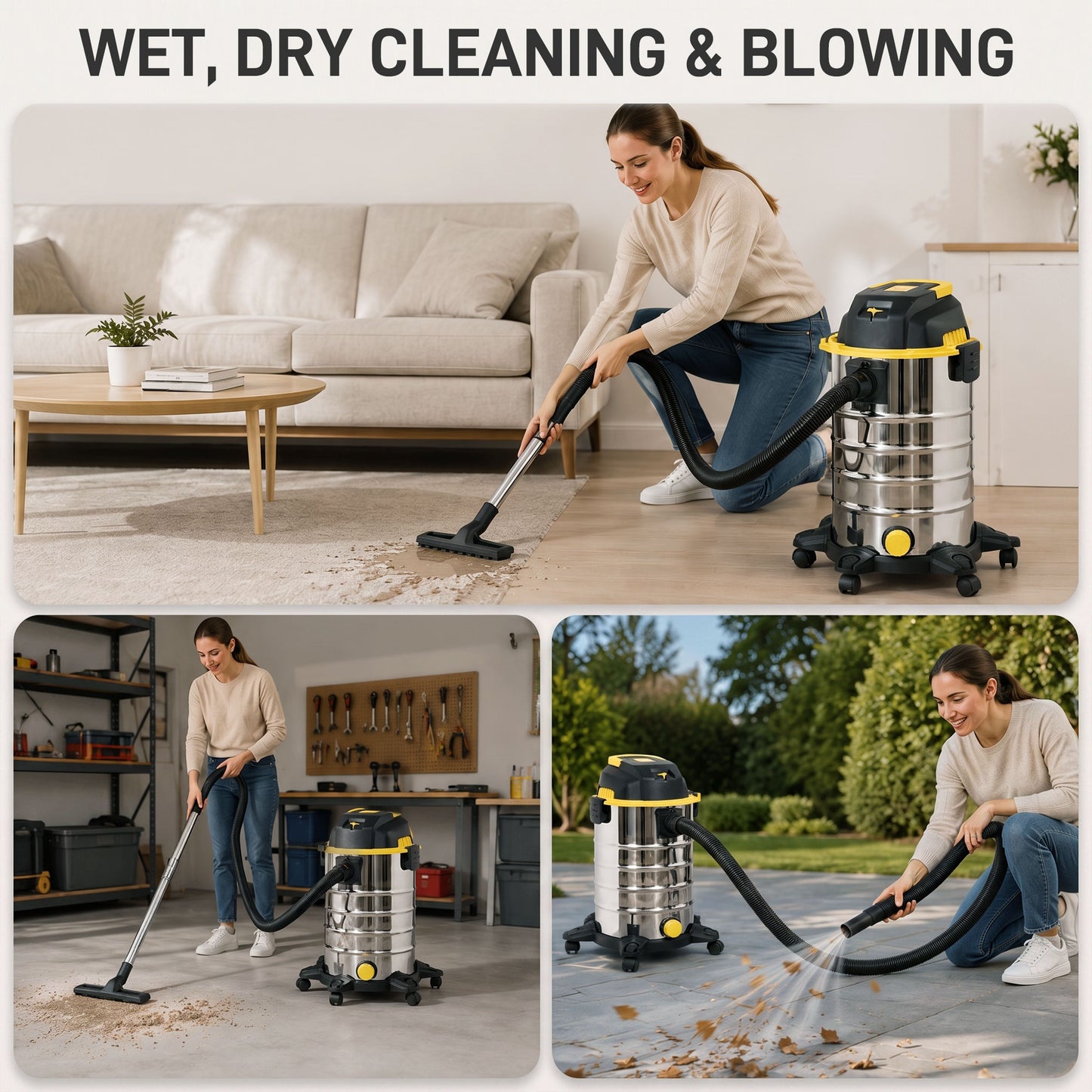 HOMCOM 1400W Wet and Dry Vacuum Cleaner 3 In 1 With Blowing Mode 30L Stainless Steel Tank Silver