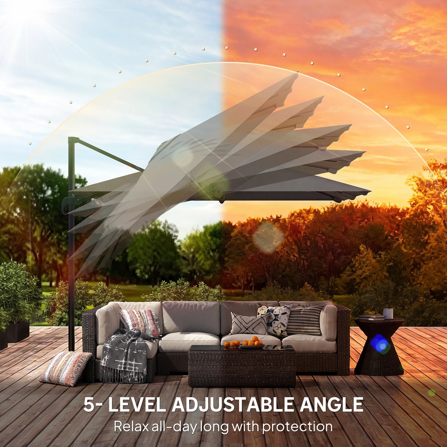Outsunny 3m Cantilever Parasol Square Patio Umbrella With Crank, Cross Base, Tilt And 360 Degree Rotation, Dark Grey