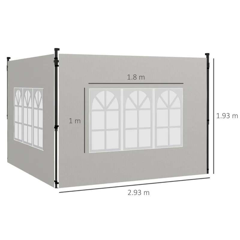 Outsunny Gazebo Side Panels - Replacement Sides with Windows for 3x3m or 3x6m Gazebo Canopy, 2 Pack in White - ALL4U RETAILER LTD