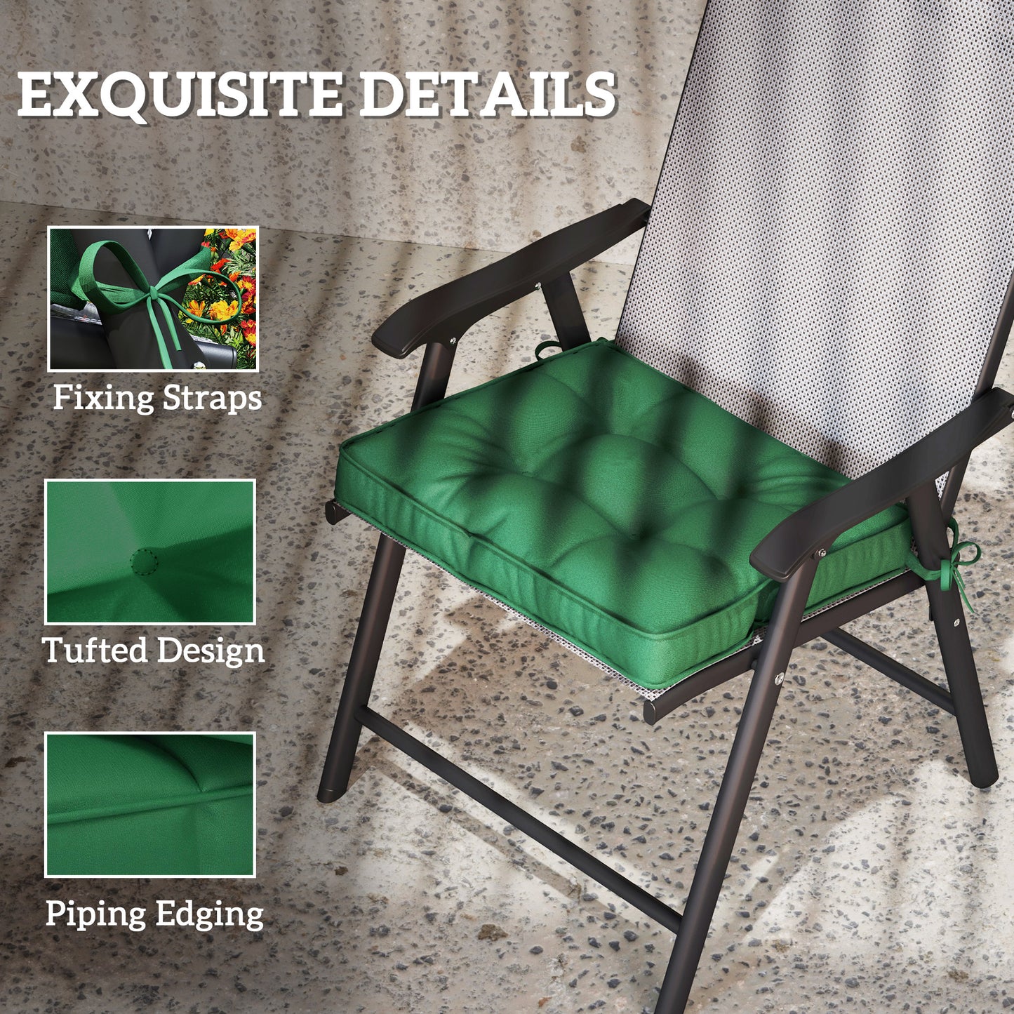 Outsunny Set of 4 Outdoor Seat Cushions 42 x 42 cm Green Garden Cushions for Patio