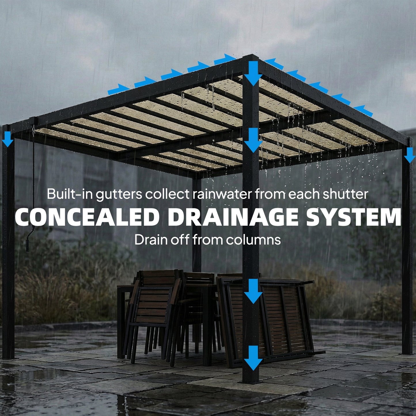 Outsunny 3x3 m Louvered Pergola With PC Roof Aluminium Patio Gazebo Canopy Drainage Gutters Coffee