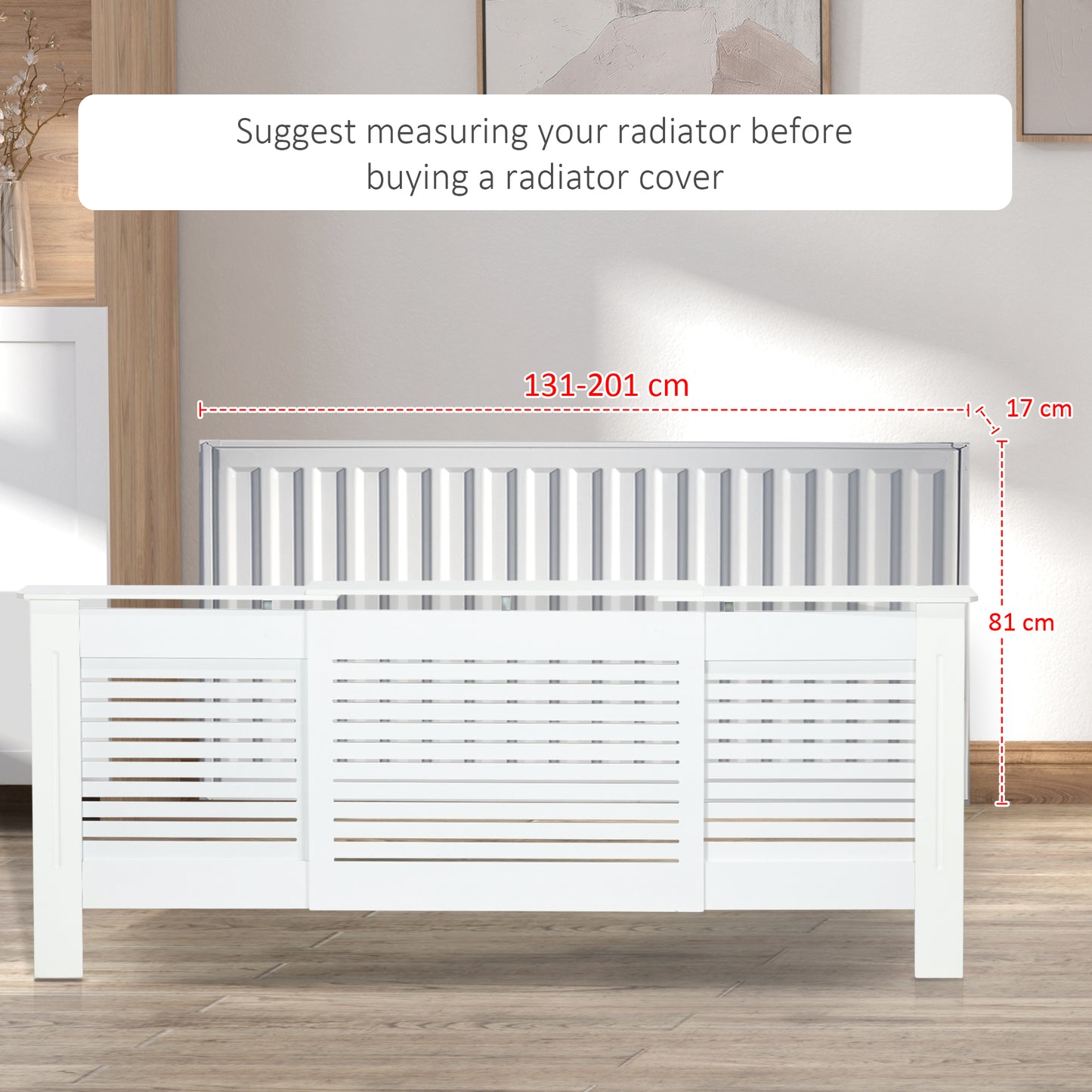 HOMCOM Set of 2 MDF Extendable Radiator Covers with Cabinet Shelving for Home Office White Slatted Design