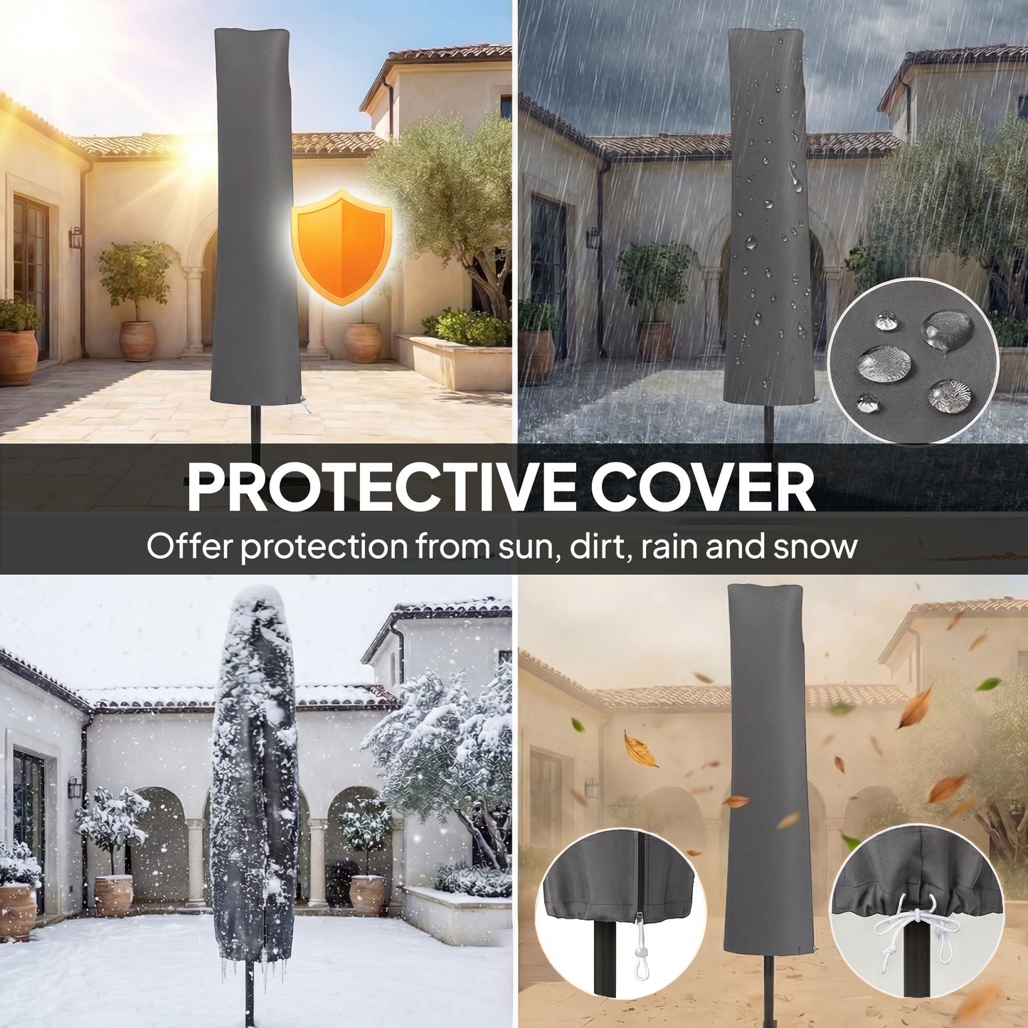 Outsunny 3 Meter Cantilever Parasol With Protective Cover And Wind Ropes Banana Parasol With Crank Handle Light Grey