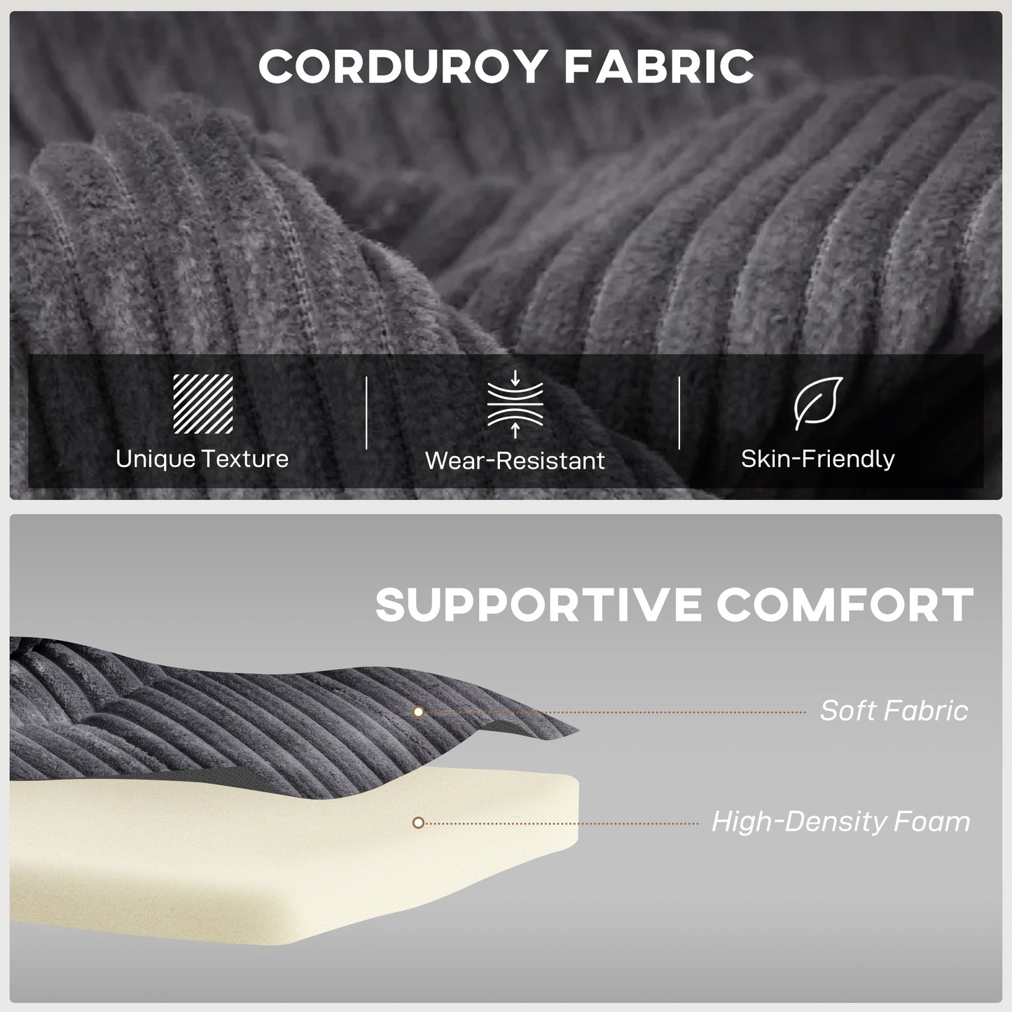 HOMCOM 2 Seater Click Clack Sofa Bed With Pull Out Design In Corduroy Upholstery Charcoal Grey