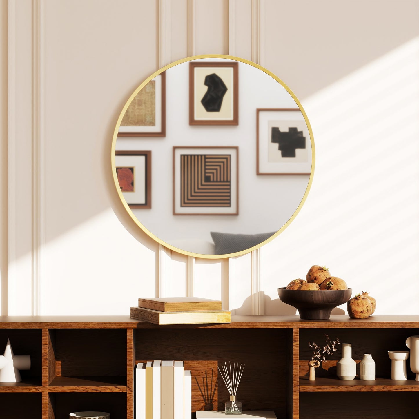 HOMCOM 61cm Decorative Round Wall Mirror For Bedroom Living Room Gold Tone Bathroom Mirror For Home Decor