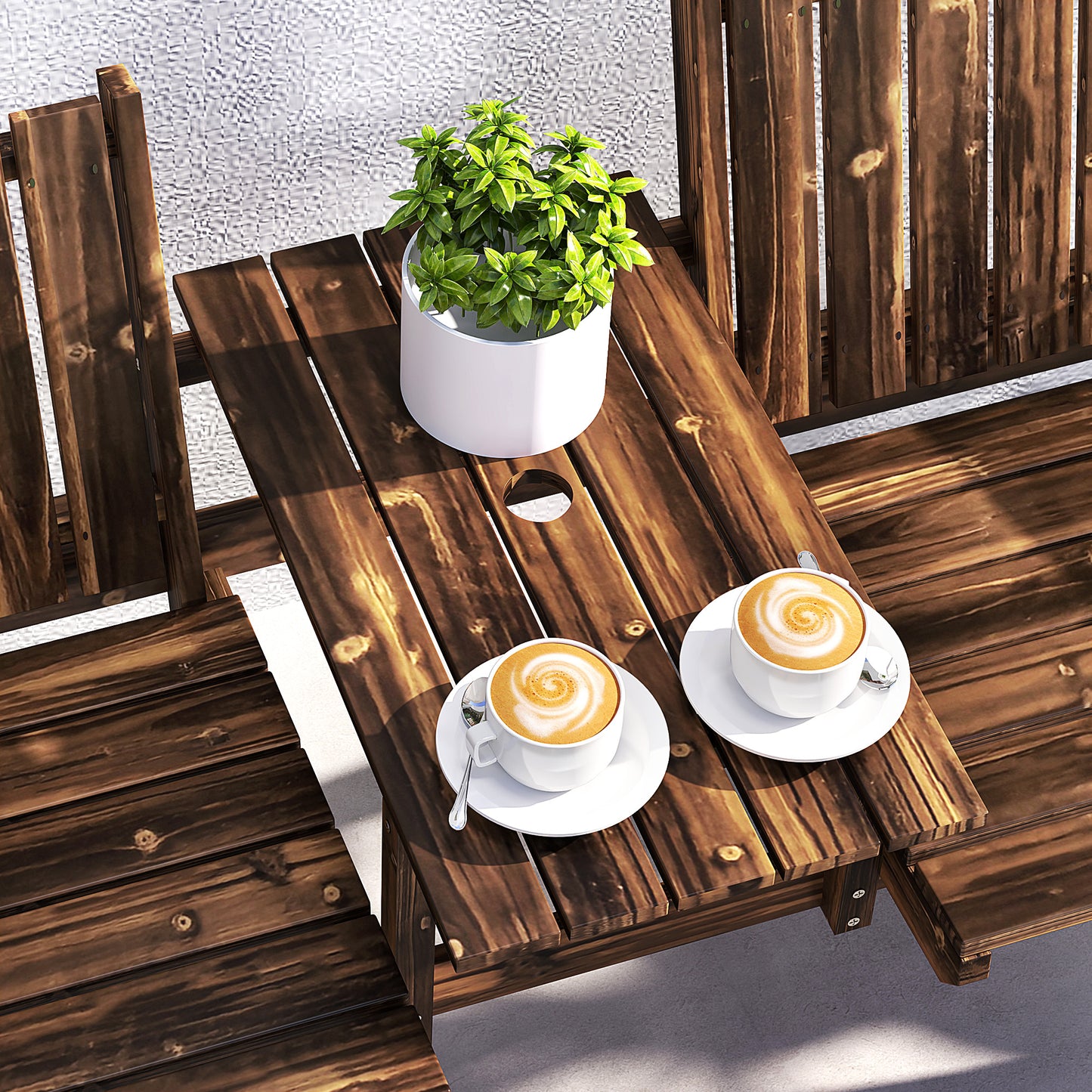 Outsunny 2-Seater Garden Loveseat With Table And Parasol Hole For Porch And Patio Carbonised Finish