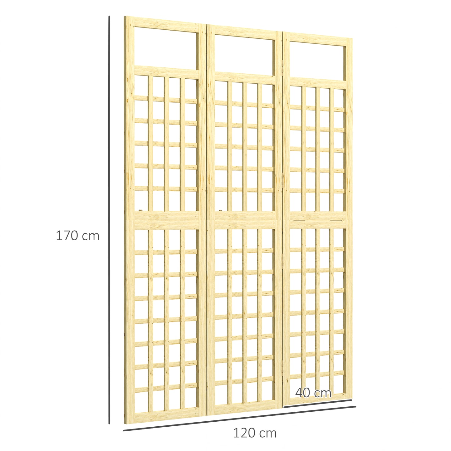 Outsunny 3 Panel Garden Privacy Screen Foldable Wooden Outdoor Divider Trellis 120 x 170 cm Natural Finish