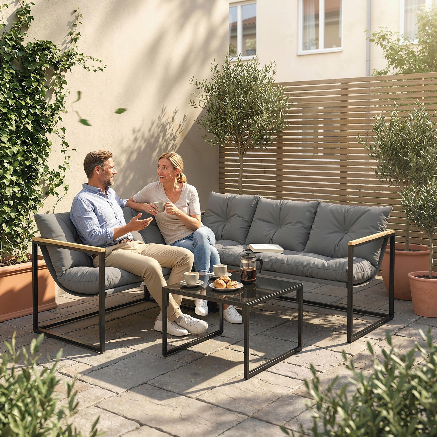 Outsunny 4 Piece Garden Furniture Set With Thick Cushions And Coffee Table For Patio Porch Balcony Deck Grey