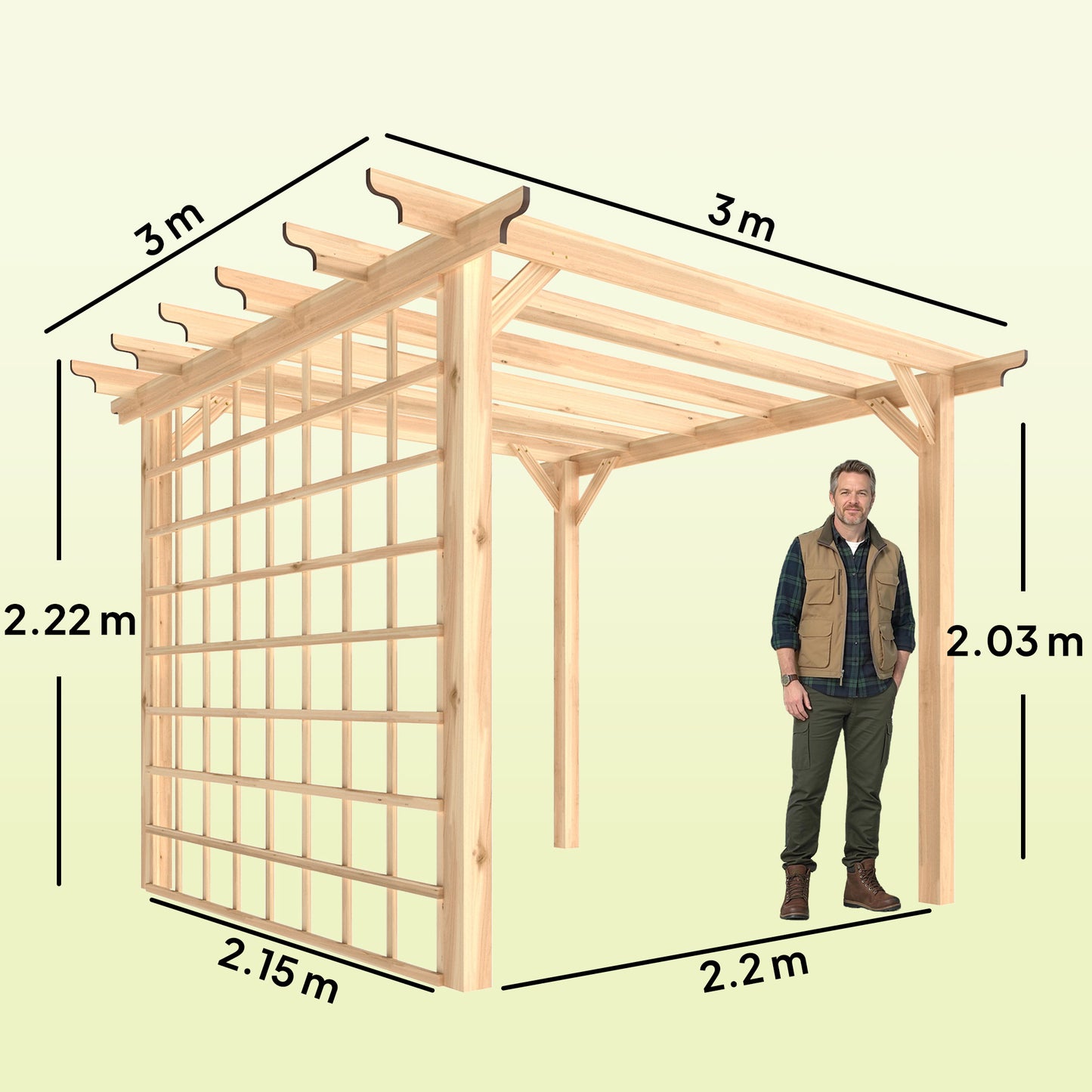 Outsunny 3x3 Meter Wooden Pergola Kit Garden Gazebo Arch With Trellis For Climbing Vines Flowers Nature Wood Finish