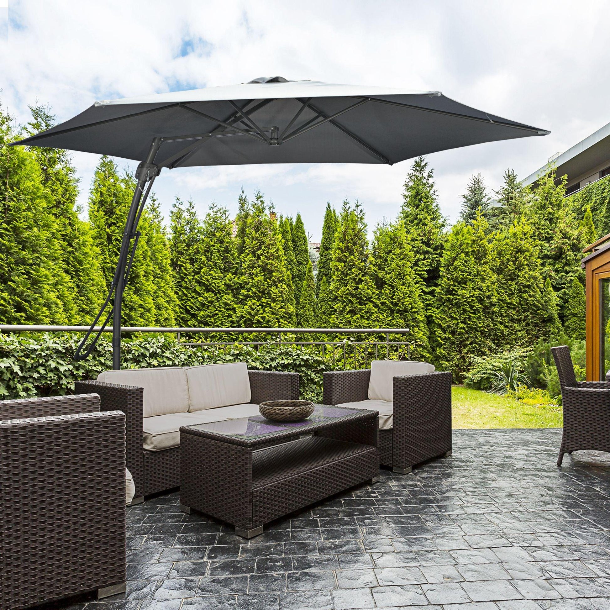 Outsunny 3m Cantilever Patio Umbrella with Crank Handle, Cross Base - Grey - ALL4U RETAILER LTD