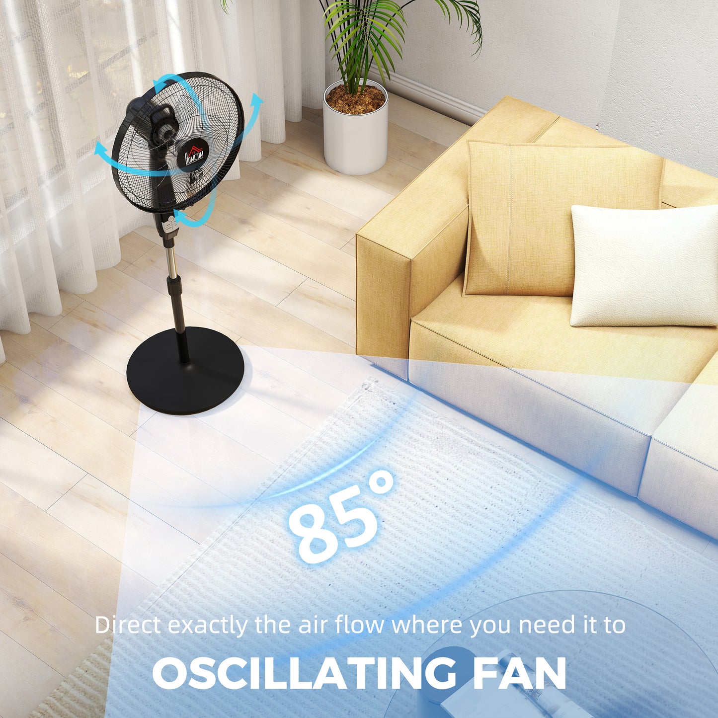 HOMCOM 16 Inch Pedestal Standing Floor Fan with Remote Control 85 Degree Oscillation Black