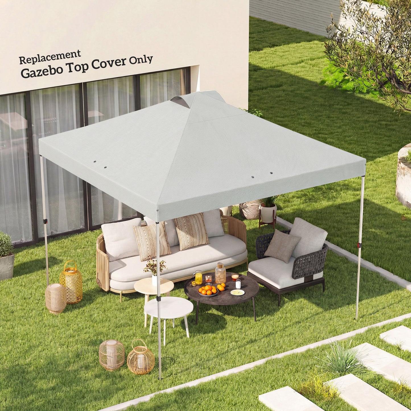 Outsunny Gazebo Roof Replacement UV50 Plus Waterproof Pop Up Canopy Cover With 8 Drainage Holes 3 X 3 M White
