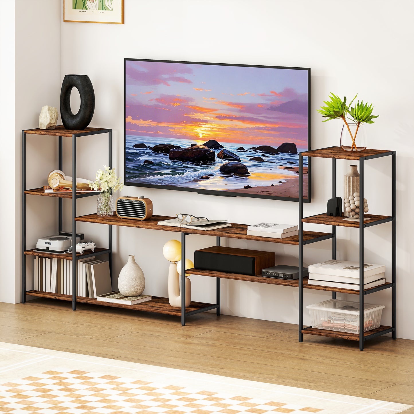 HOMCOM TV Unit For TVs Up To 60 Inches Industrial TV Stand With Storage Shelves Entertainment Centre Living Room Bedroom