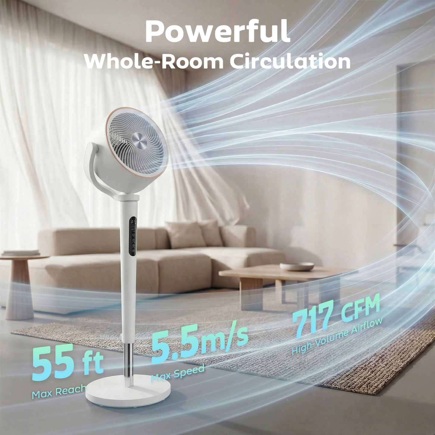 HOMCOM 20 dB Silent Standing Fan with 70 to 90 Degree Auto Oscillation, 12 Speeds, Remote, 12H Timer, 46 Inch White