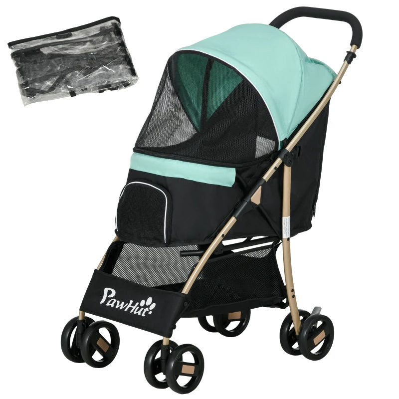 PawHut Pet Stroller for Small and Miniature Dogs with Rain Cover - Green - ALL4U RETAILER LTD