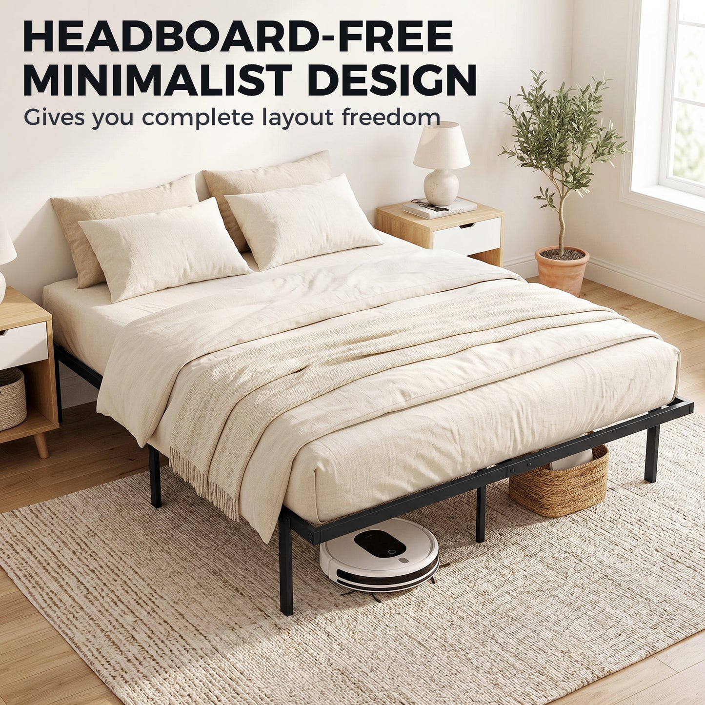 HOMCOM King Size Metal Platform Bed Frame With Underbed Storage Steel Slat Support No Box Spring Required