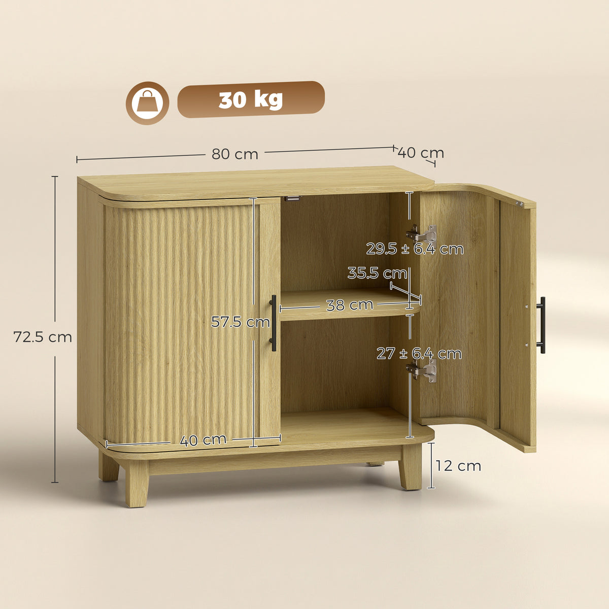 Homcom 80cm Curved Door Sideboard Buffet Cabinet Adjustable Shelf Dining Room