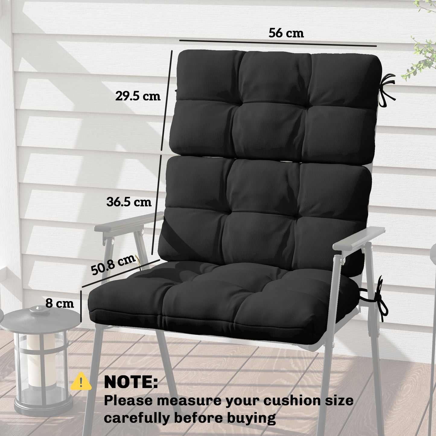 Outsunny 2 Piece Replacement Seat Cushions With Backrest And Ties For Garden Patio Chairs Black