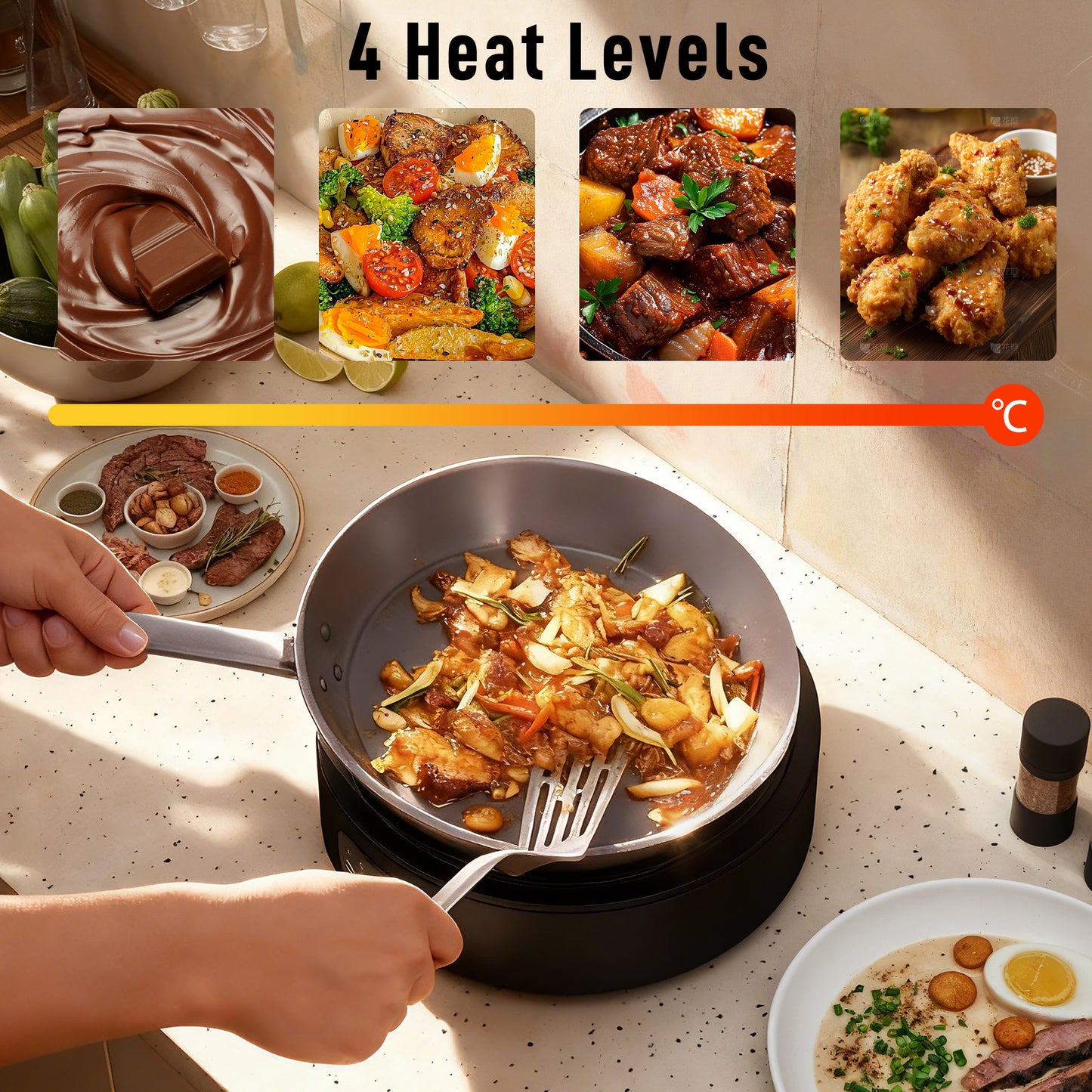 HOMCOM Electric Ceramic Hob With Grill Plate Dual Mode 36cm Plug In Hot Plate With 4 Heat Levels For All Type Pots