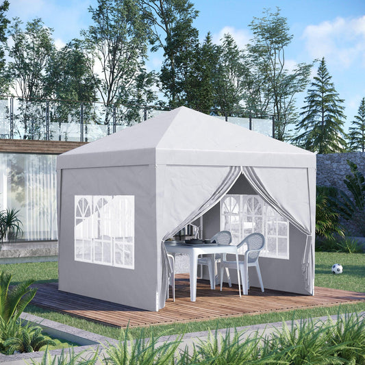 Outsunny 3mx3m Pop Up Gazebo Party Tent Canopy Marquee with Storage Bag White - ALL4U RETAILER LTD