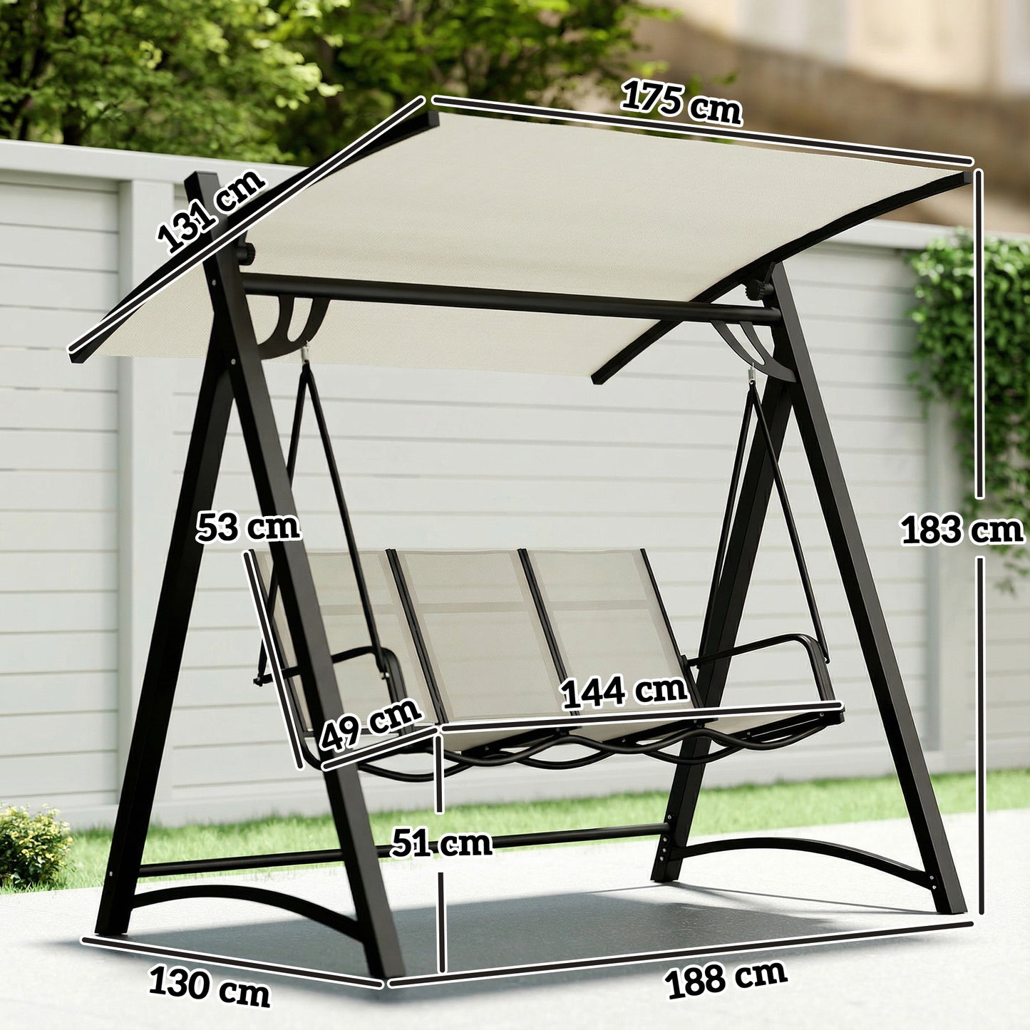 Outsunny 3 Seater Garden Swing Chair With Adjustable Tilting Canopy And Breathable Mesh Seat 360 Kg Capacity White
