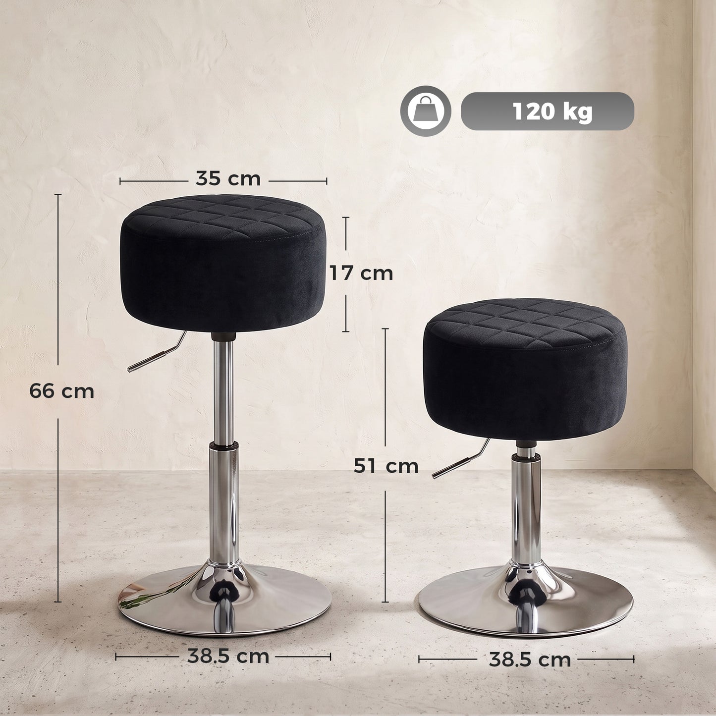 HOMCOM Adjustable Swivel Bar Stool Velvet Seat Stable Base