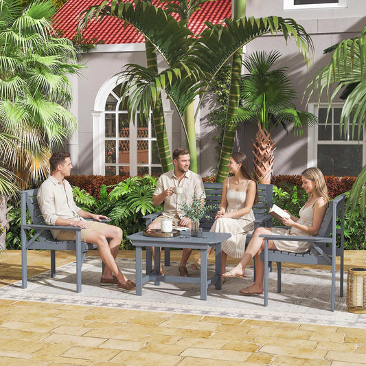 Outsunny 4 Piece Wooden Garden Furniture Set Outdoor Patio Sofa Set With 2 Armchairs Loveseat and Coffee Table Grey