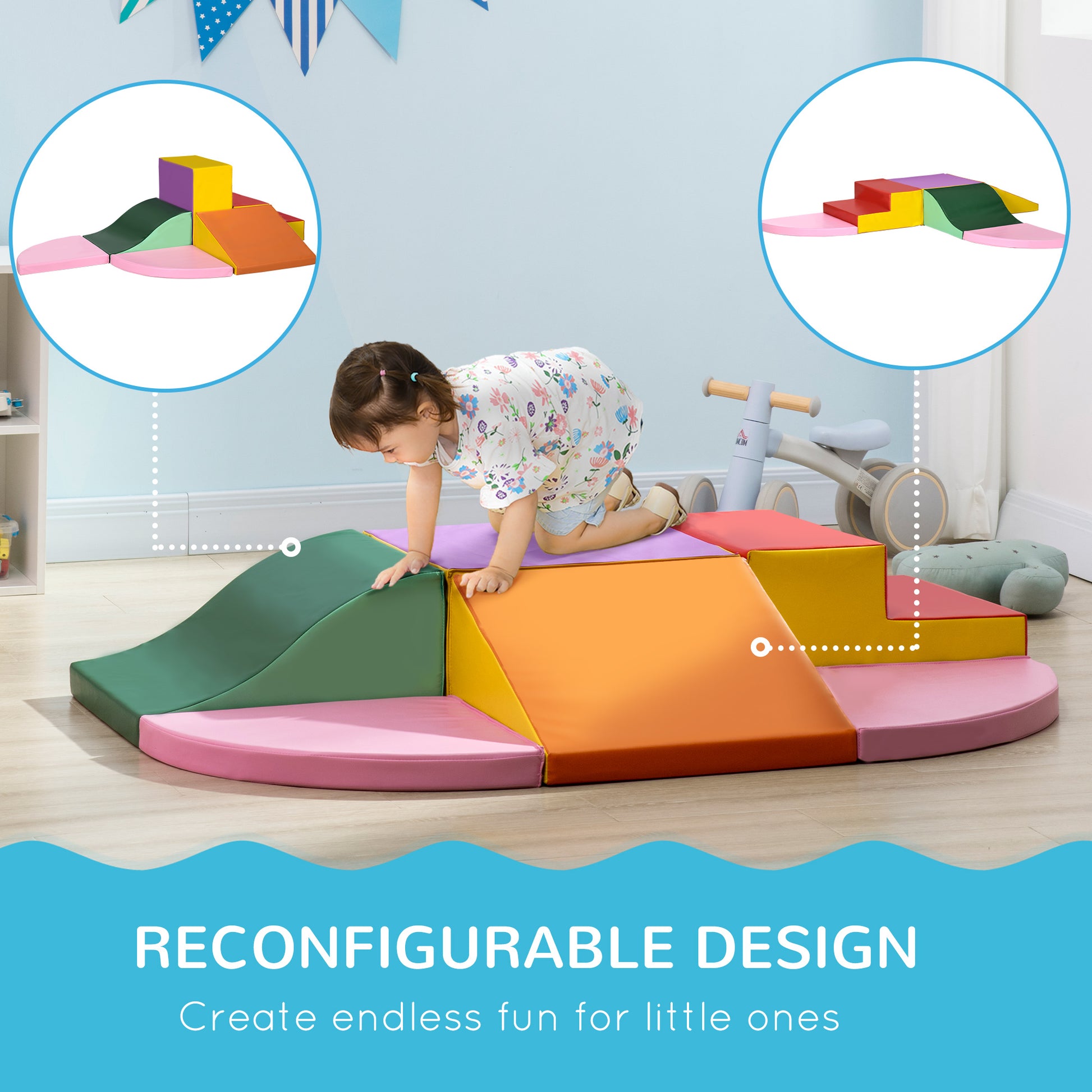 HOMCOM 6-Piece Colorful Soft Foam Play Set for Toddlers - Climb, Crawl, and Explore, Red - ALL4U RETAILER LTD