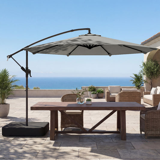 Outsunny 3 m Garden Cantilever Parasol With 80 Kg Sandbag Cross Base 360 Degree Rotation Grey