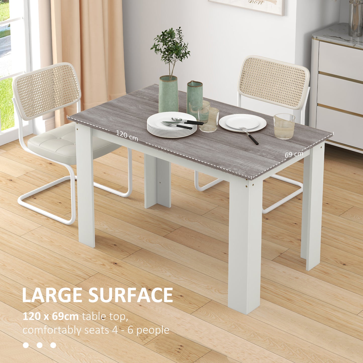 HOMCOM Dining Table For Four To Six People Kitchen Table With Wood Effect Grey Melamine Surface For Dining Room