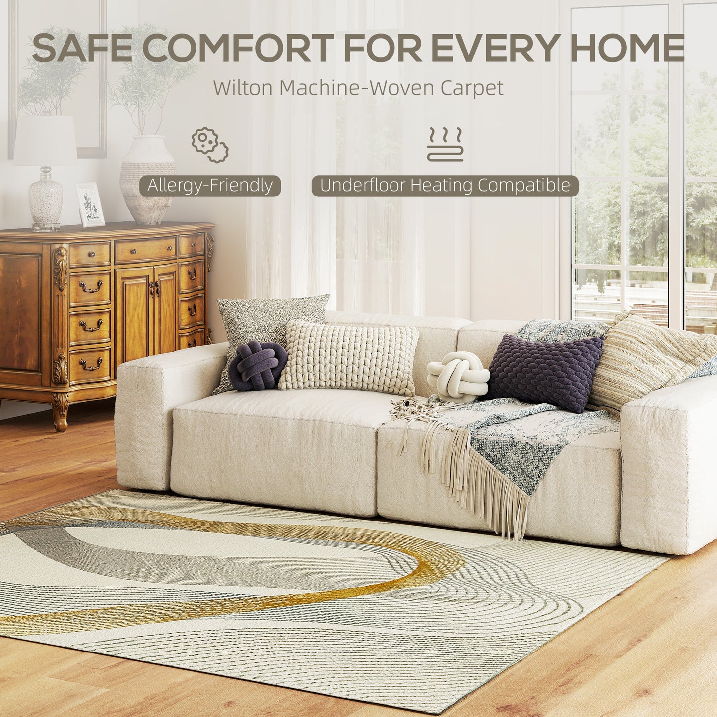 HOMCOM Modern Area Rug 170 x 120 CM Cream White, Machine Washable, Allergy Friendly for Living Room Dining Room Bedroom