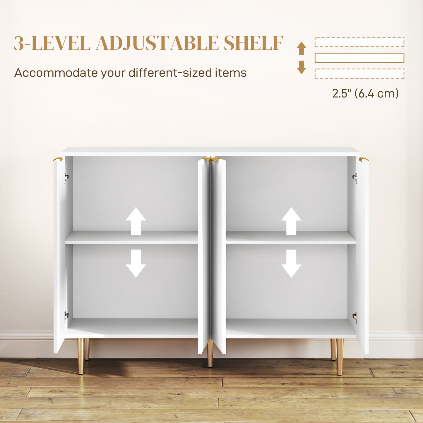 HOMCOM Sideboard Buffet Cabinet Modern Kitchen Storage With Four Doors And Adjustable Shelves White