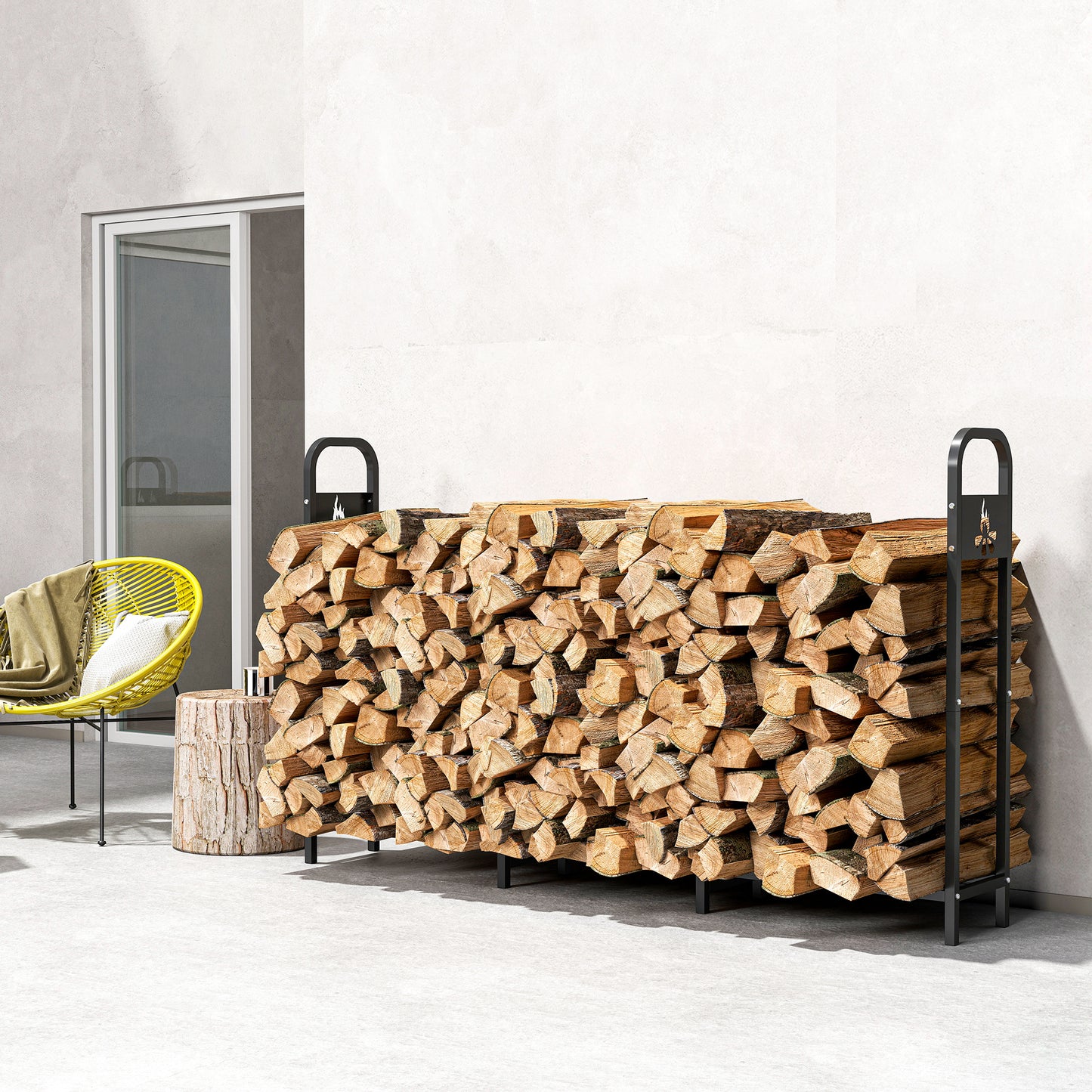 Outsunny 6.5 Ft Steel Firewood Log Rack 300 Kg Capacity Heavy Duty Indoor Outdoor Wood Storage Shelf Black