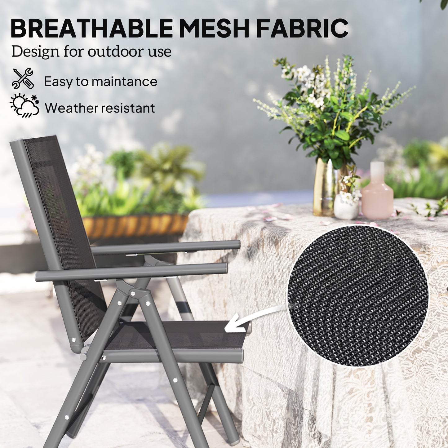 Outsunny 2 Pack Folding Garden Chairs With Aluminium Frame For Outdoor Use And Breathable Mesh Back And Seat