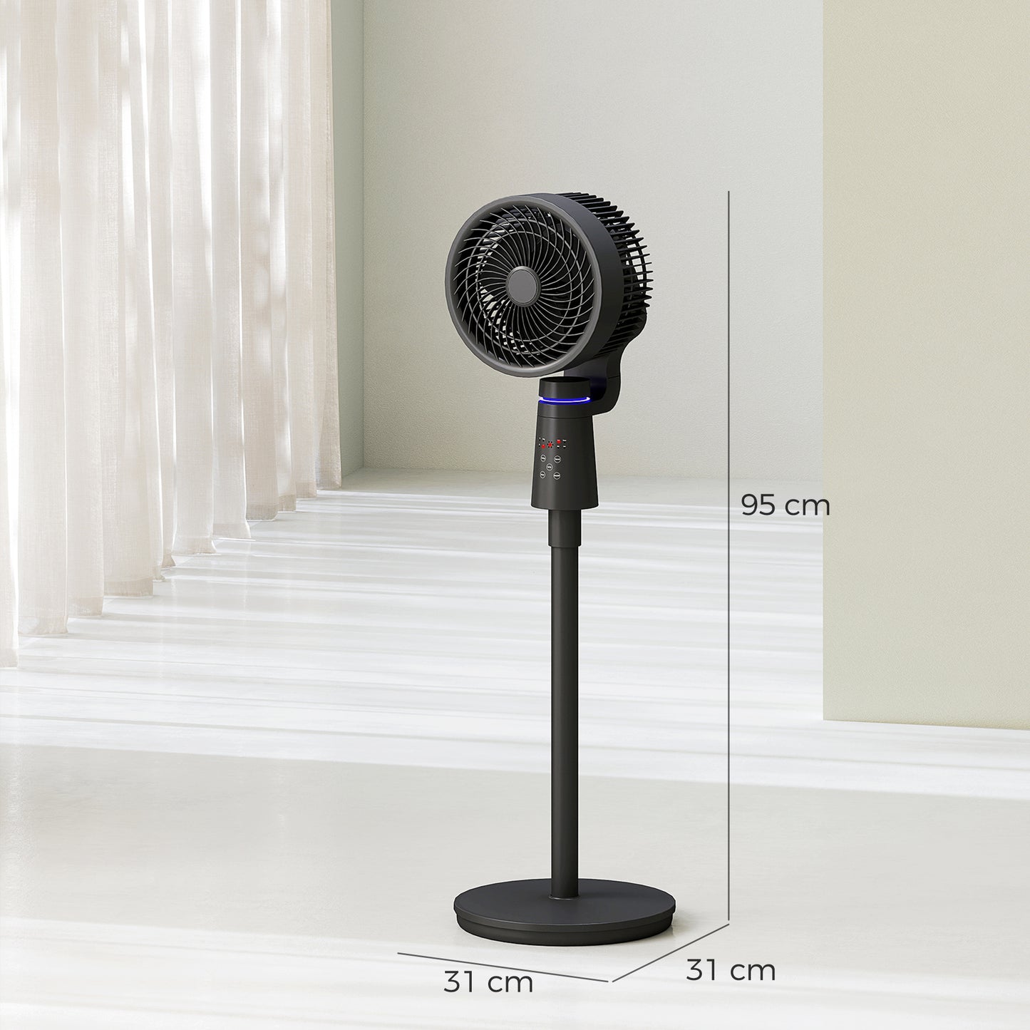 HOMCOM Pedestal Air Circulation Fan For Bedroom With Oscillating Three Speeds Light Off Black