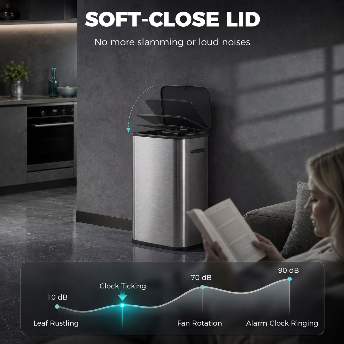 Homcom 55L Touchless Sensor Trash Can For Kitchen Stainless Steel
